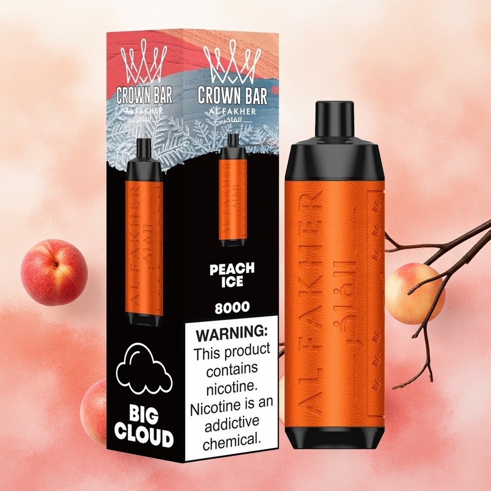 Al Fakher Crown Bar 8000 Crystal Vape Descartável Pêssego Gelo com 18ml de Líquido e Atacado Brasileiro