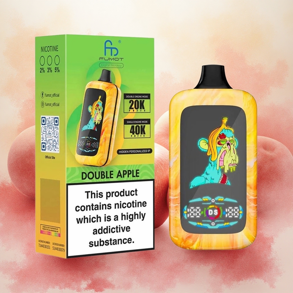 Fumot Digital Monkey 20000/40000 Descartável Vape Maçã Dupla com 40000 Puffs e Dual Mesh Coil - Atacado Brasileiro