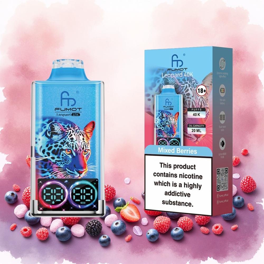 Fumot Leopard 40K Puffs Descartável Misto de Frutas Vermelhas 0-5 Nicotina 700mAh Bobina de Malha Dupla Display Digital atacado brasileiro