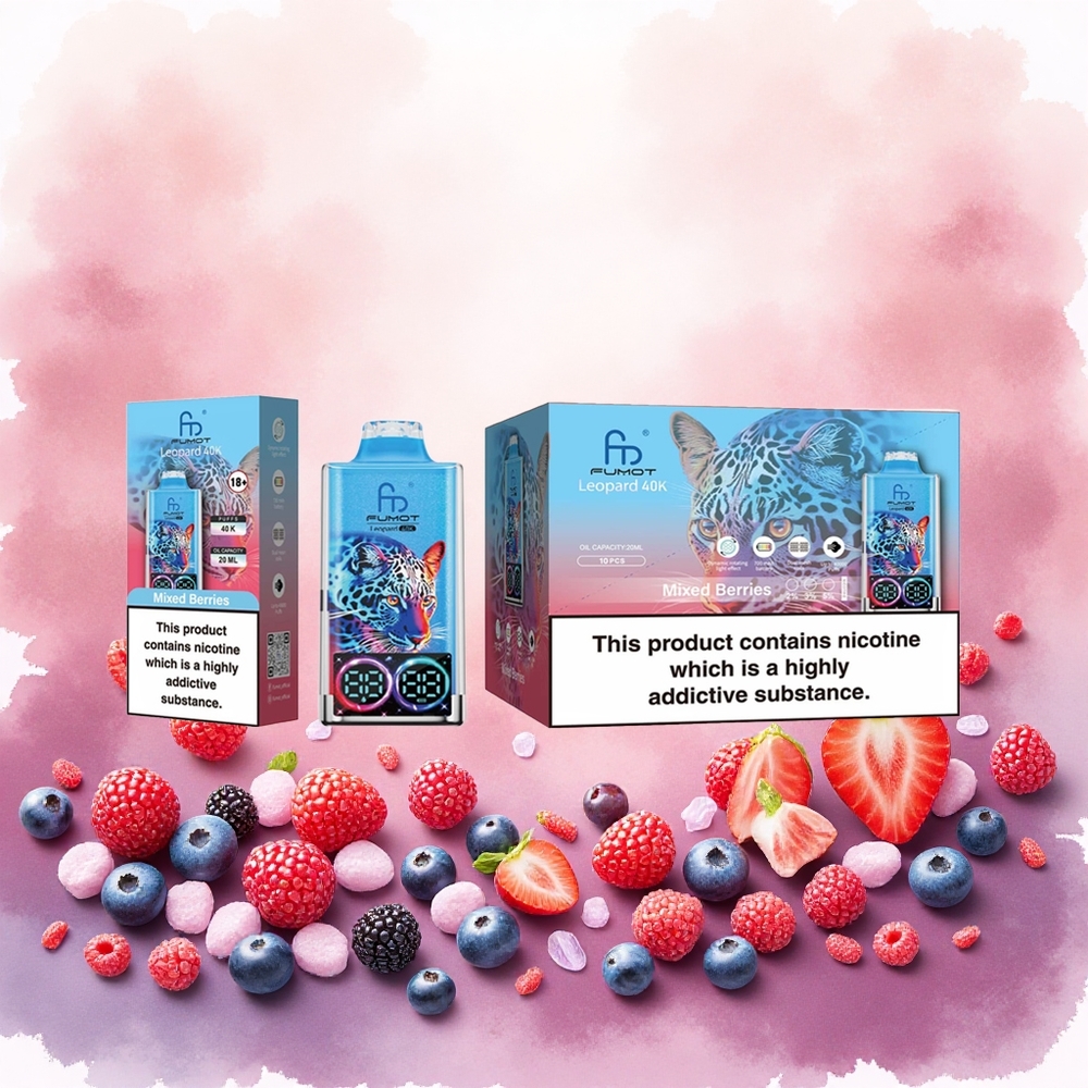 Fumot Leopard 40K Puffs Descartável Misto de Frutas Vermelhas 0-5 Nicotina 700mAh Bobina de Malha Dupla Display Digital atacado brasileiro