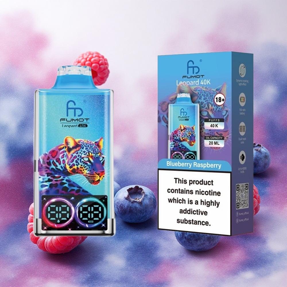 Fumot Leopard 40K Puffs Vape Descartável Mirtilo Framboesa Dual Mesh 700mAh Tipo-C atacado brasileiro