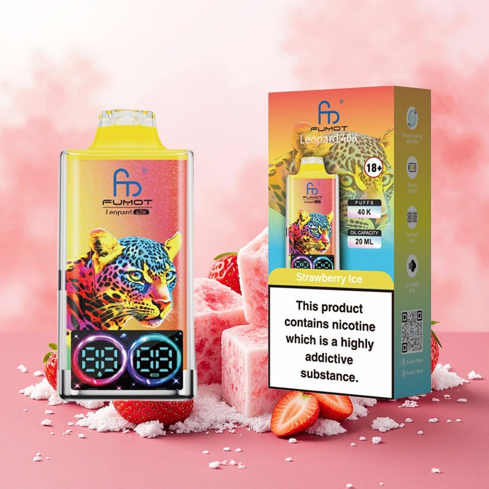 Fumot Leopard 40K Puffs Vape Descartável Morango Gelo atacado brasileiro 0-5 Nicotina 700mAh Bobina de Malha Dupla Display Digital
