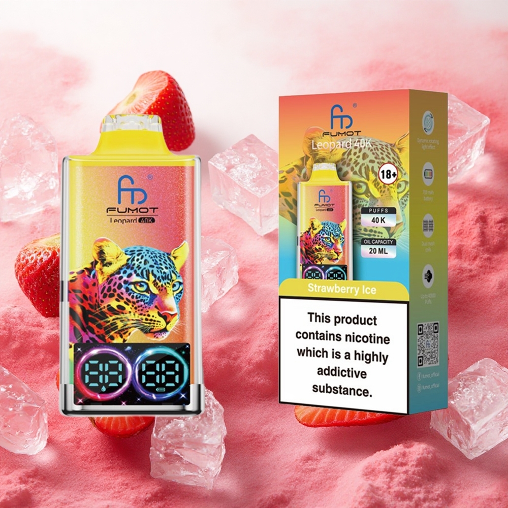Fumot Leopard 40K Puffs Vape Descartável Morango Gelo com Bateria 700mAh e Carregamento Type-C atacado brasileiro