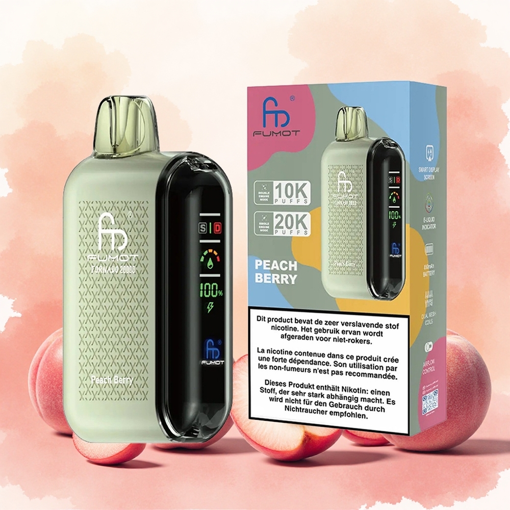 Fumot Tornado 20000 Puffs Vape Descafável Pêssego e Frutas Vermelhas atacado brasileiro