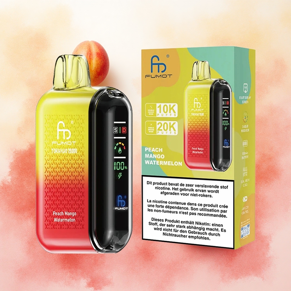 Fumot Tornado 20000 Puffs Vape Descansável Pêssego Manga Melancia com Bateria Recarregável 850mAh e atacado brasileiro