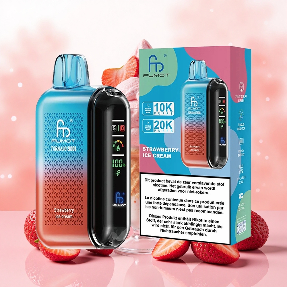 Fumot Tornado 20000 Puffs Vape Descarga Única Sorvete de Morango com Bobina de Malha Dupla 2 Nicotina atacado brasileiro