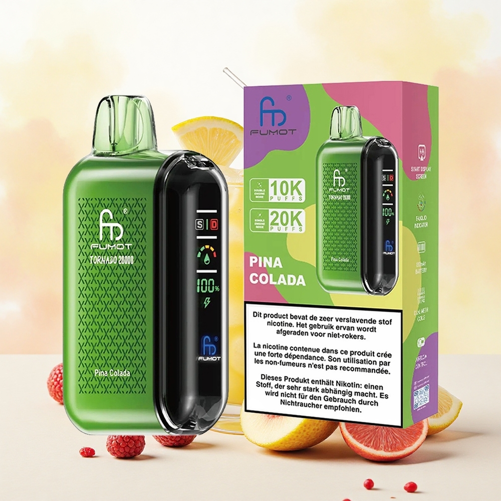 Fumot Tornado 20000 Puffs Vape Descartável Pina Colada Bobina de Malha Dupla 2 Nicotina atacado brasileiro