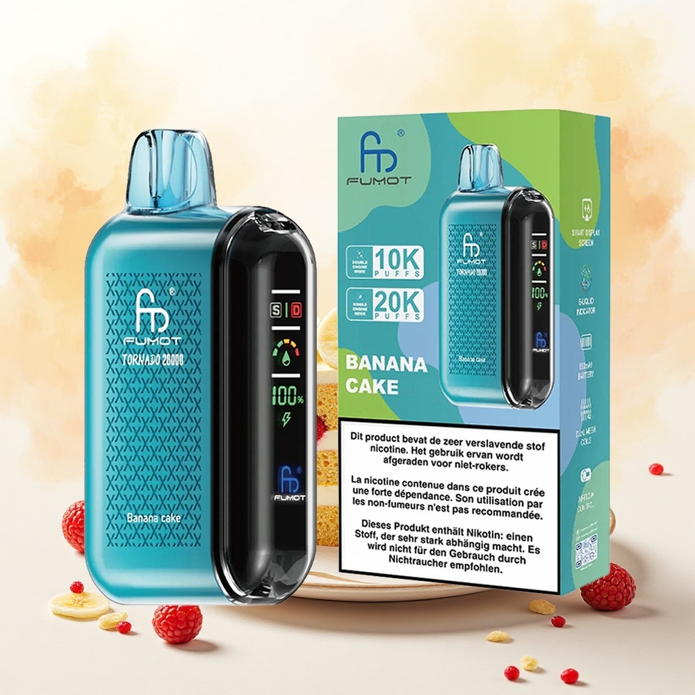 Fumot Tornado 20000 Puffs Vape Descarte Bolo de Banana Bobina de Malha Dupla 20ml 850mAh Tela Inteligente 2 atacado brasileiro
