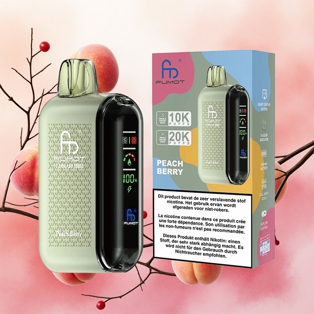 Fumot Tornado 20000 Puffs Vape Descarteável Pêssego e Frutas Vermelhas com Bateria Recarregável 850mAh e Atacado Brasileiro