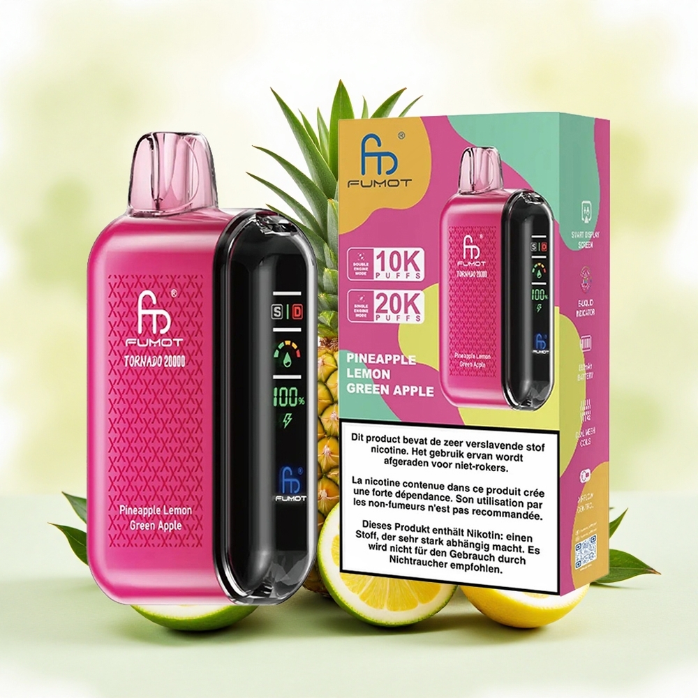 Fumot Tornado 20000 Puffs Vape Descartável Abacaxi Limão Maçã Verde Bobina de Malha Dupla 20ml 850mAh atacado brasileiro