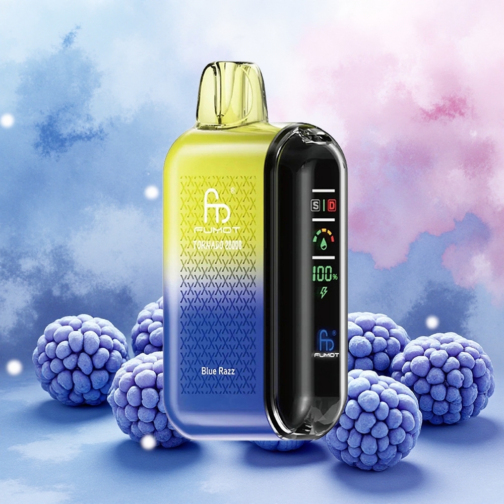 Fumot Tornado 20000 Puffs Vape Descartável Blue Razz Bobina de Malha Dupla 2 Nicotine atacado brasileiro