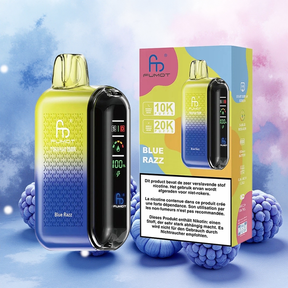 Fumot Tornado 20000 Puffs Vape Descartável Blue Razz Bobina de Malha Dupla 2 Nicotine atacado brasileiro