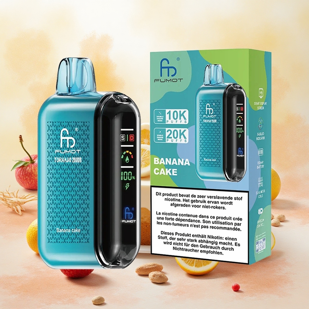 Fumot Tornado 20000 Puffs Vape Descartável Bolo de Banana 20ml Bateria Recarregável atacado brasileiro