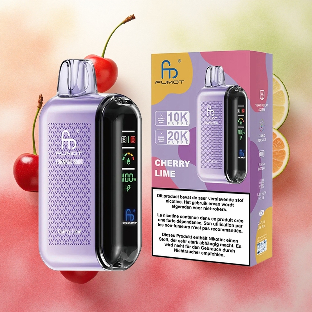 Fumot Tornado 20000 Puffs Vape Descartável Cereja Lima Dual Mesh atacado brasileiro