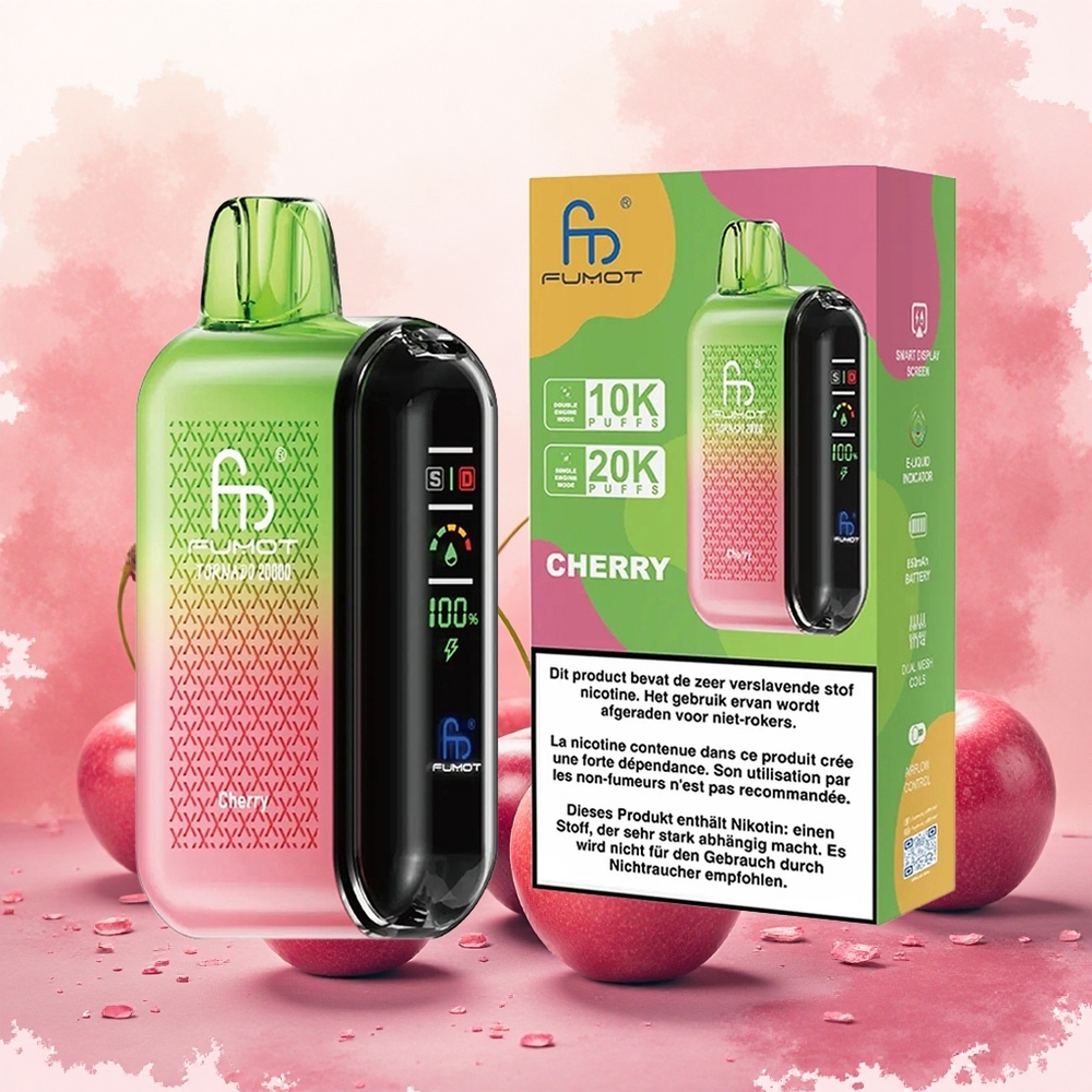 Fumot Tornado 20000 Puffs Vape Descartável Cereja atacado brasileiro Bobina de Malha Dupla 20ml 850mAh