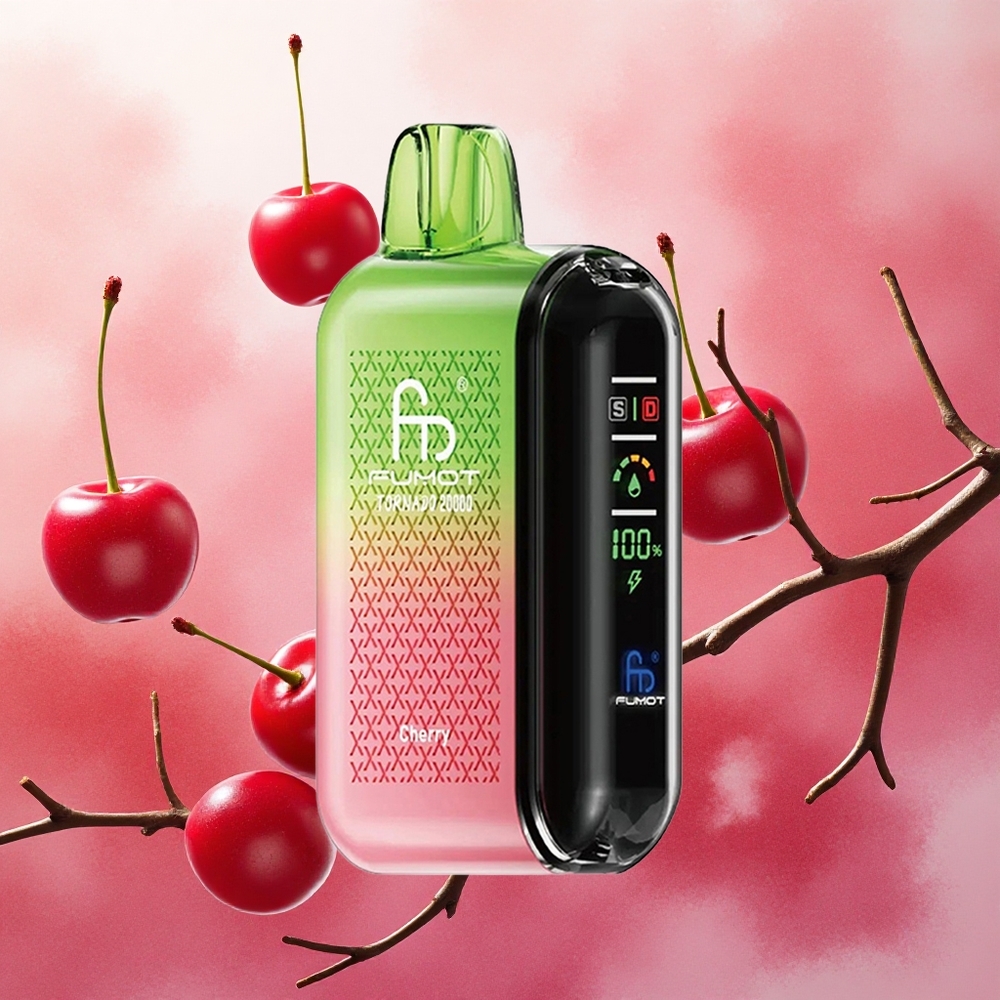 Fumot Tornado 20000 Puffs Vape Descartável Cereja com Bateria Recarregável 850mAh e Atacado Brasileiro