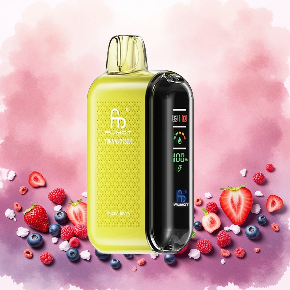 Fumot Tornado 20000 Puffs Vape Descartável Frutas Vermelhas Misturadas Bobina de Malha Dupla 2 Nic atacado brasileiro