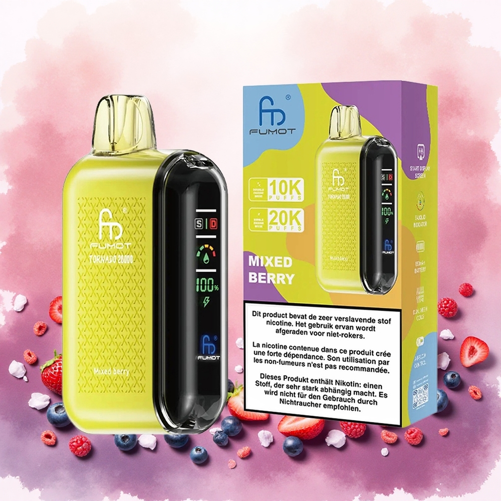 Fumot Tornado 20000 Puffs Vape Descartável Frutas Vermelhas Misturadas Bobina de Malha Dupla 2 Nic atacado brasileiro