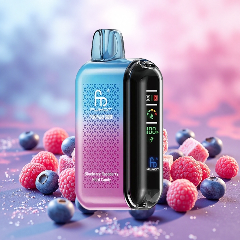 Fumot Tornado 20000 Puffs Vape Descartável Mirtilo Framboesa Balas Duras2 Nic atacado brasileiro