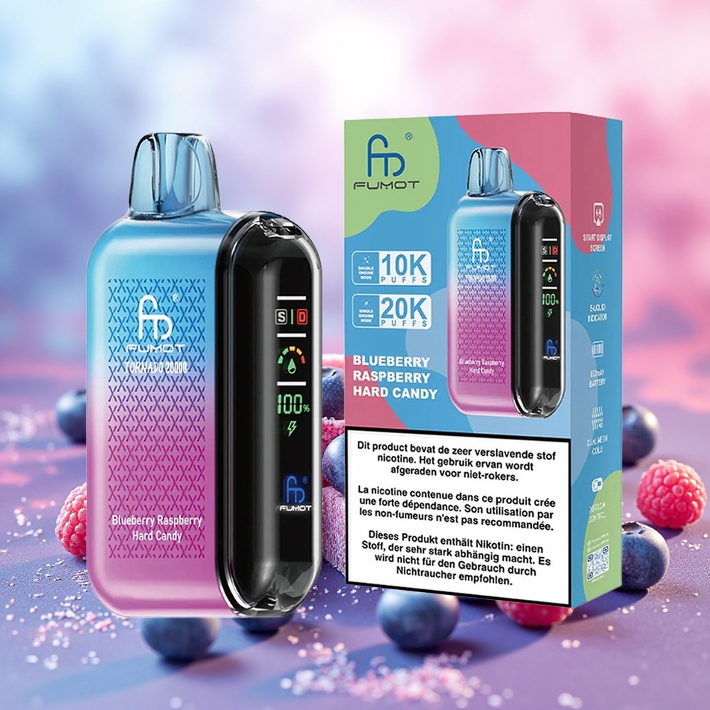 Fumot Tornado 20000 Puffs Vape Descartável Mirtilo Framboesa Balas Duras2 Nic atacado brasileiro