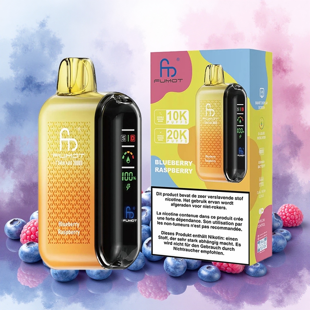 Fumot Tornado 20000 Puffs Vape Descartável Mirtilo Framboesa Bobina de Malha Dupla2 Nicotine atacado brasileiro