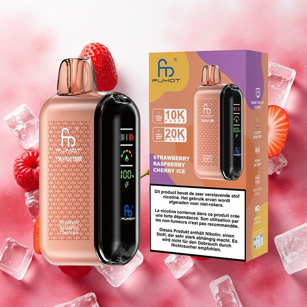 Fumot Tornado 20000 Puffs Vape Descartável Morango Framboesa Cereja Gelo atacado brasileiro