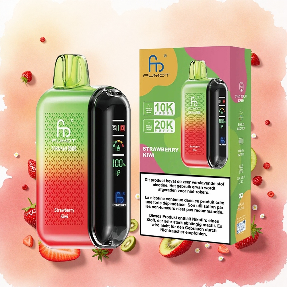 Fumot Tornado 20000 Puffs Vape Descartável Morango Kiwi atacado brasileiro Bobina de Malha Dupla 20ml 850mAh