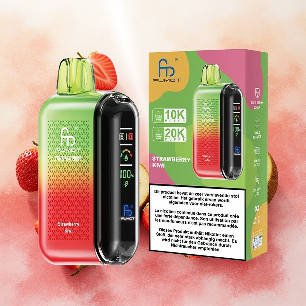Fumot Tornado 20000 Puffs Vape Descartável Morango Kiwi com Bateria Recarregável 850mAh e atacado brasileiro