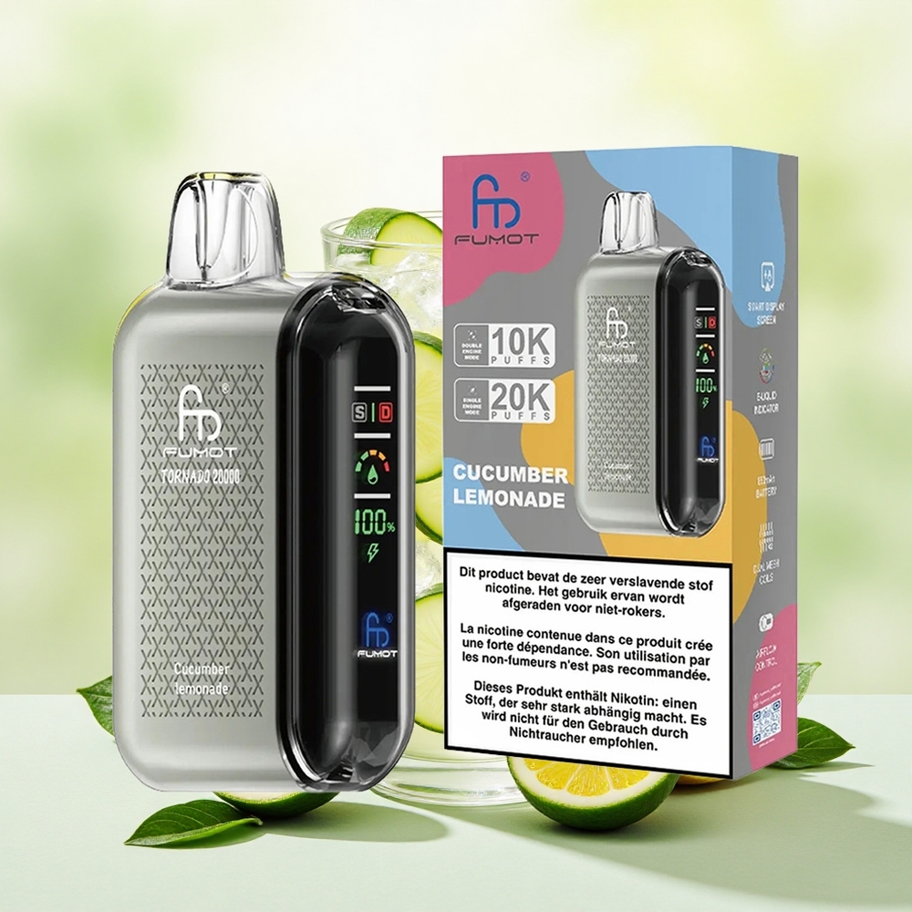 Fumot Tornado 20000 Puffs Vape Descartável Pepino Limonada atacado brasileiro 20ml 850mAh Bobina de Malha Dupla