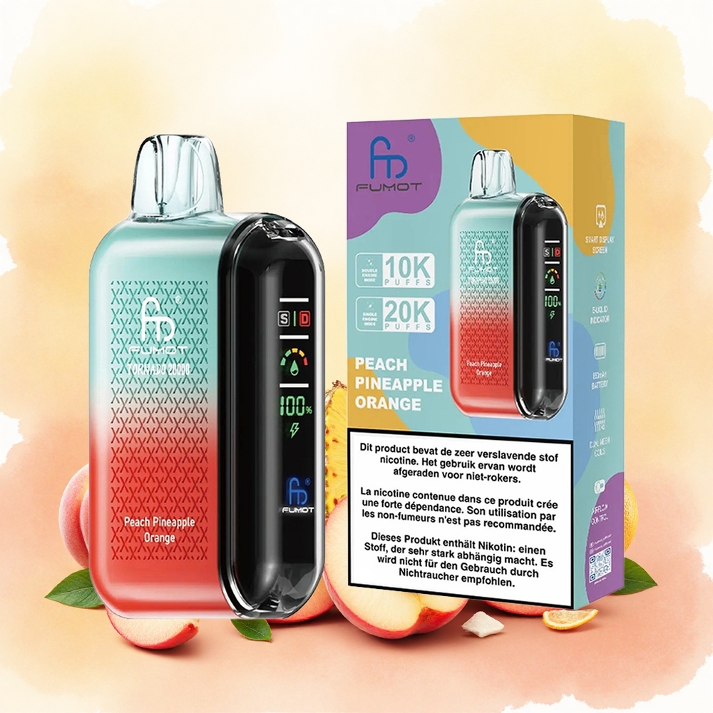 Fumot Tornado 20000 Puffs Vape Descartável Pêssego Abacaxi Laranja 2 Nicotina atacado brasileiro