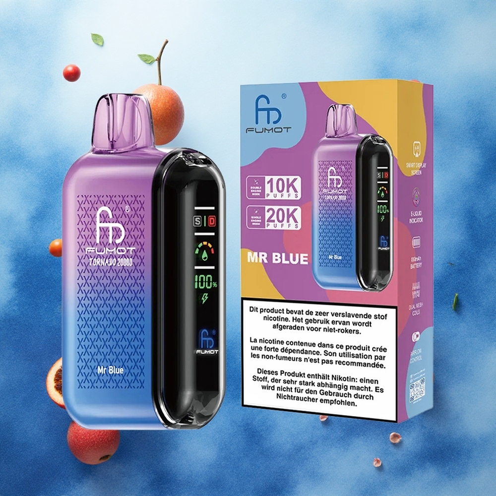 Fumot Tornado 20000 Puffs Vape Descartável Sr Azul com Bateria Recarregável 850mAh e Controle de Fluxo de Ar atacado brasileiro
