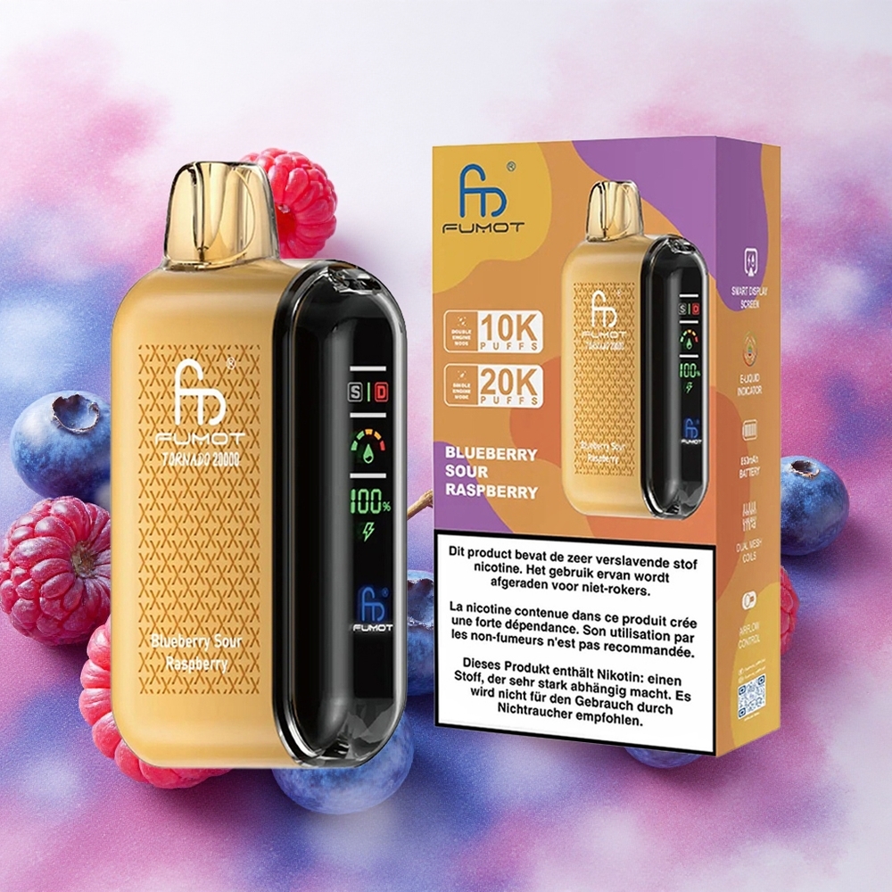 Fumot Tornado 20000 Puffs Vape Descável Mirtilo Azedo Framboesa 20ml Bateria Recarregável atacado brasileiro