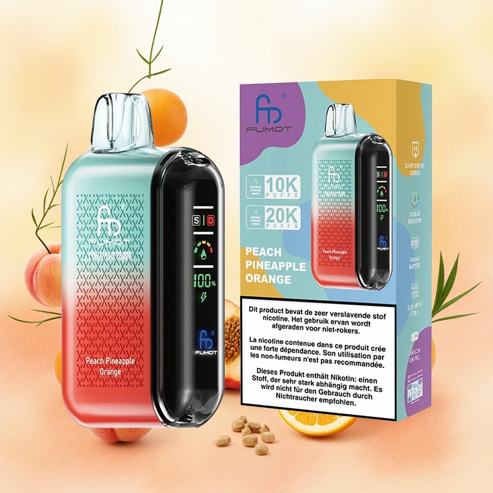 Fumot Tornado 20000 Puffs Vape Disposable Pêssego Abacaxi Laranja com Bateria Recarregável 850mAh e atacado brasileiro