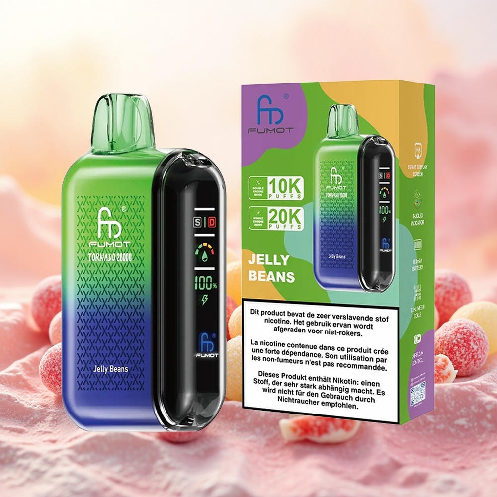 Fumot Tornado 20000 Puffs Vape Jelly Beans Bobina de Malha Dupla 20ml 850mAh Tela Inteligente Controle de Fluxo de Ar 2 Nic atacado brasileiro