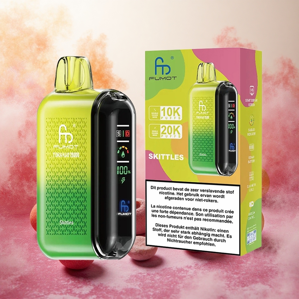 Fumot Tornado 20000 Puffs Vape Skittles Arco-Íris com Bateria Recarregável 850mAh e 20ml Capacidade atacado brasileiro