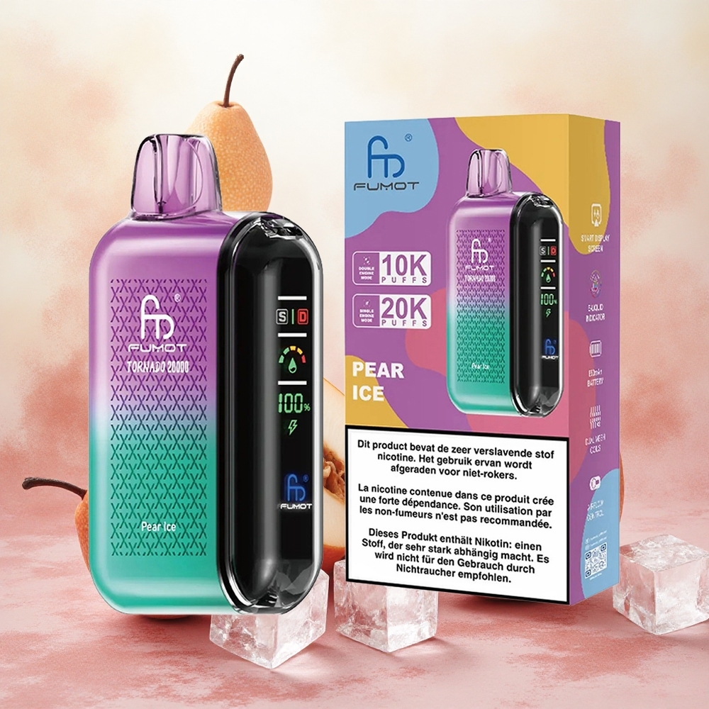 Fumot Tornado 20000 Puffs Vapeador Descartável Pera Gelo com Bateria Recarregável 850mAh e atacado brasileiro