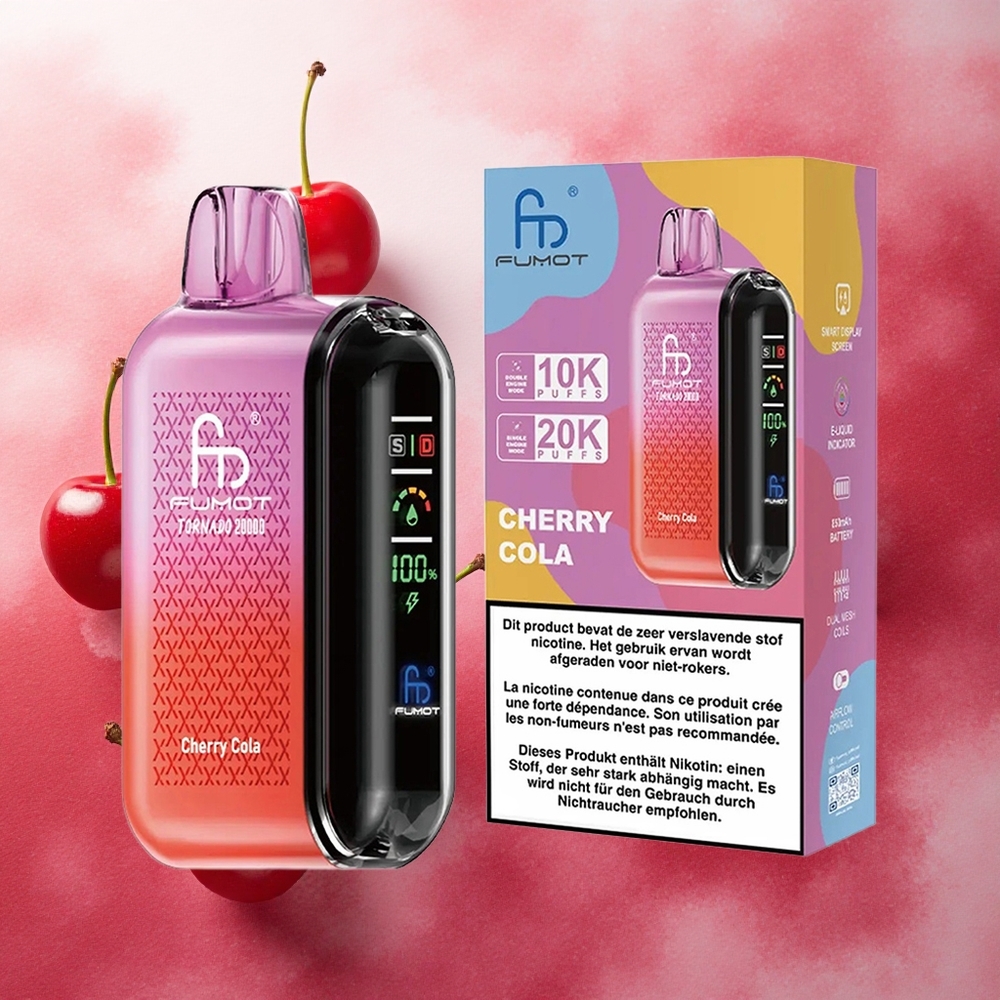 Fumot Tornado 20000 Puffs Vaporizador Descartável Cereja-Cola 20ml Capacidade Bateria Recarregável atacado brasileiro
