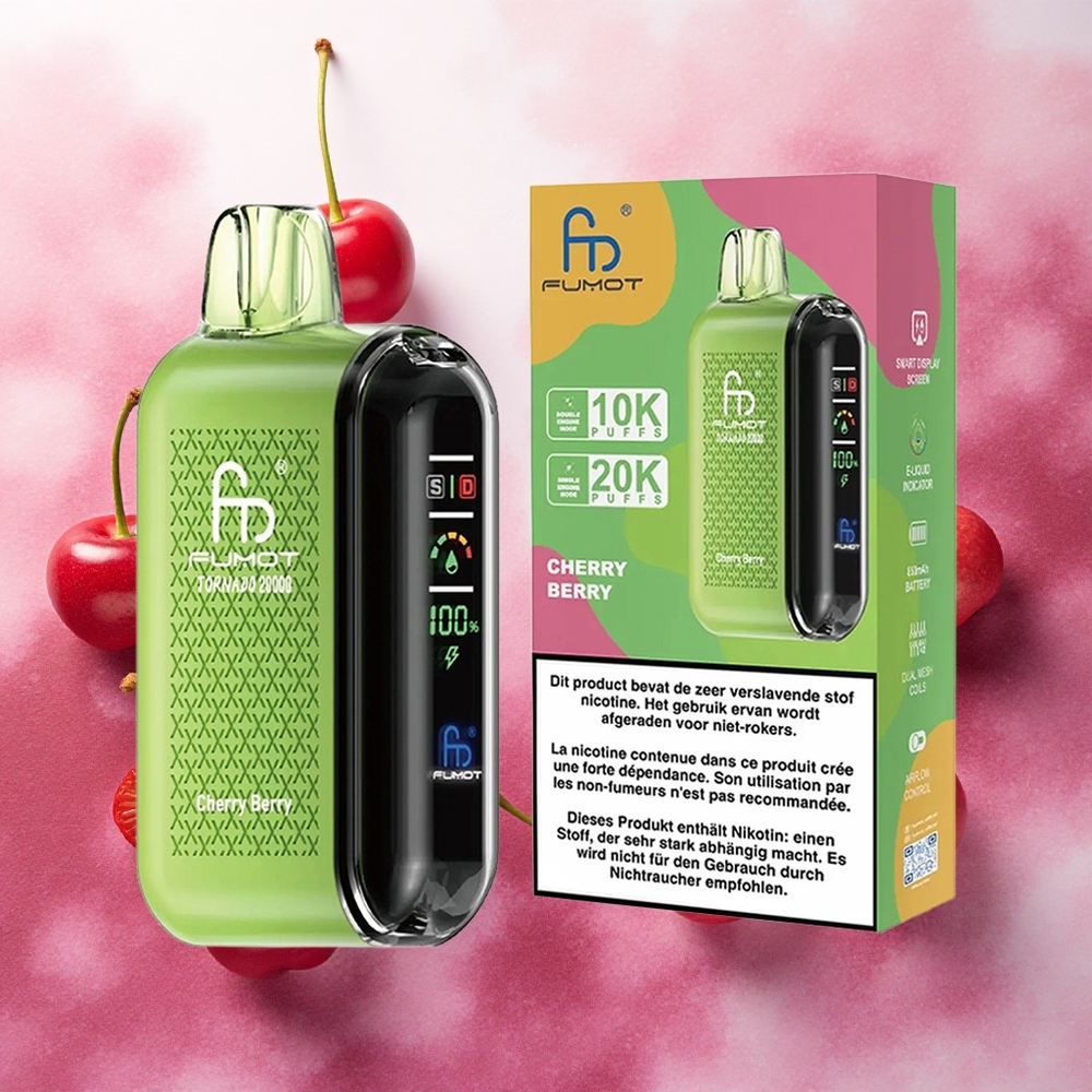 Fumot Tornado 20000 Puffs Vaporizador Descartável Cereja e Frutas Vermelhas com Bateria Recarregável 850mAh e atacado brasileiro