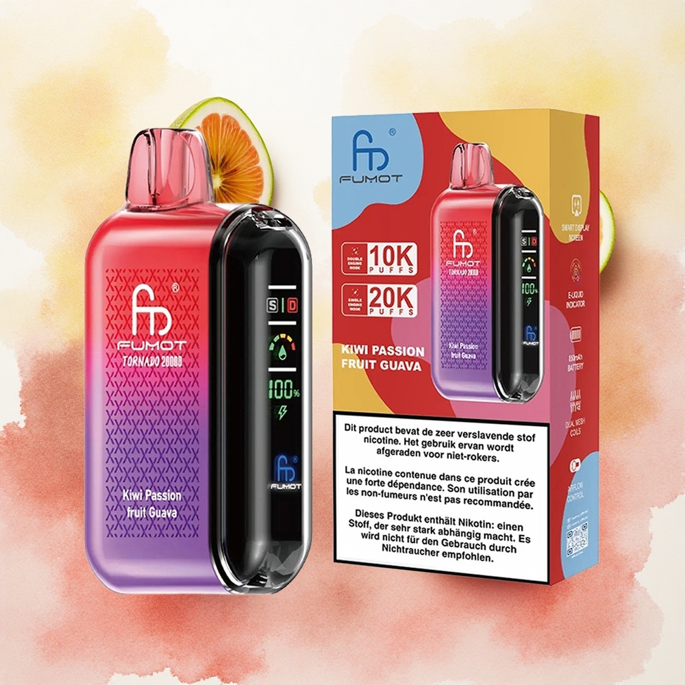 Fumot Tornado 20000 Puffs Vaporizador Descartável Kiwi Maracujá Goiaba com Bateria Recarregável 850mAh e Atacado Brasileiro