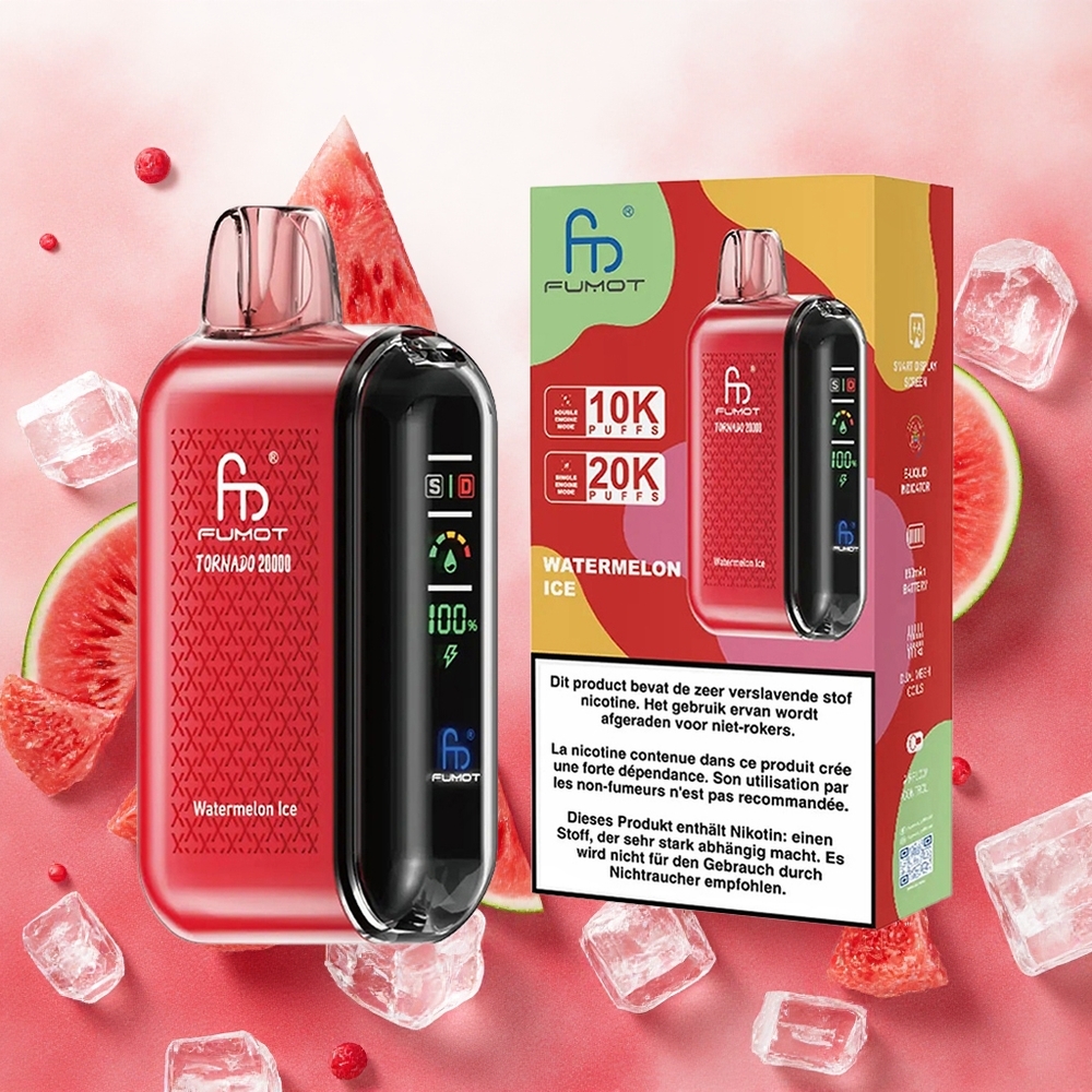 Fumot Tornado 20000 Puffs Vaporizador Descartável Melancia Gelo com Bateria Recarregável 850mAh e atacado brasileiro