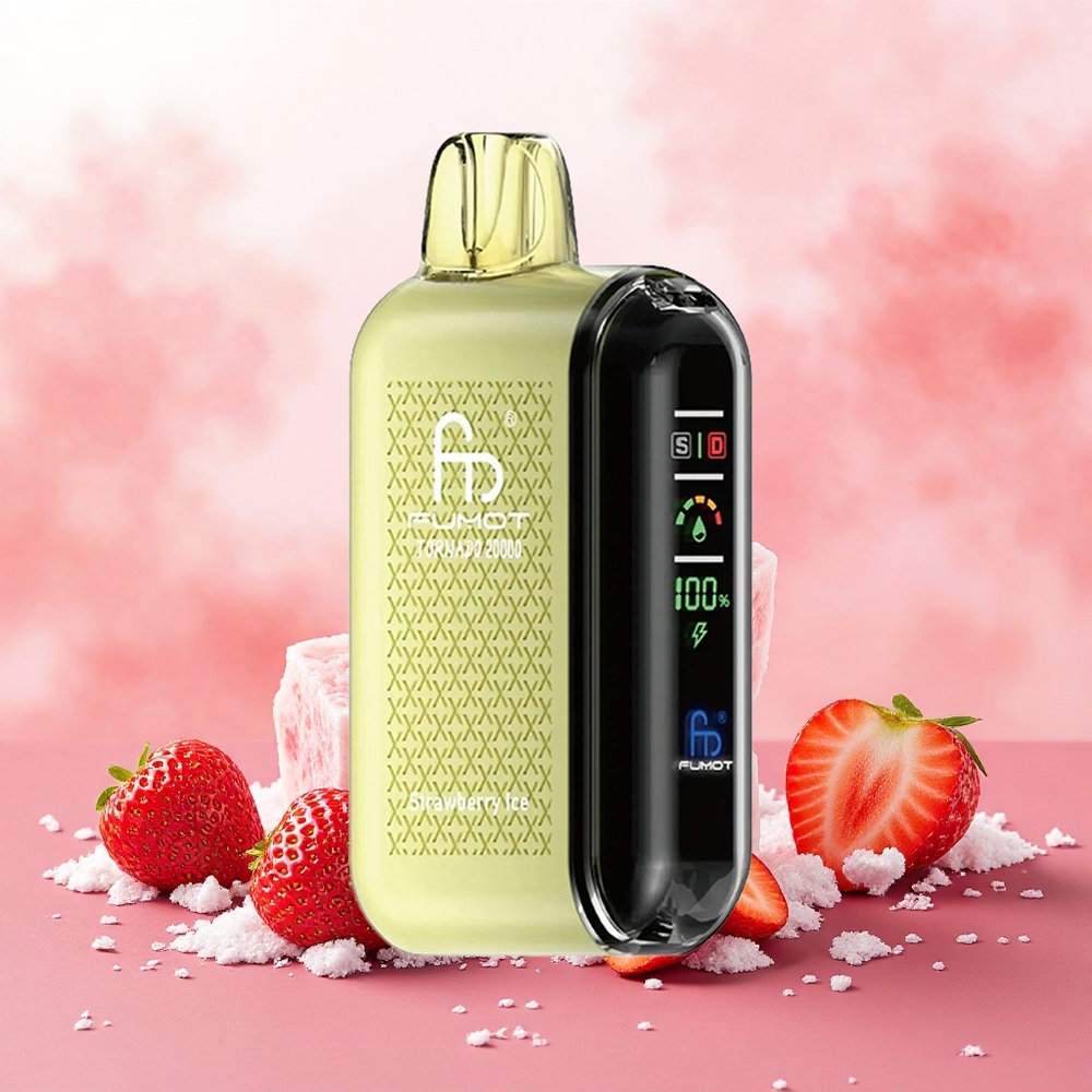 Fumot Tornado 20000 Puffs Vaporizador Descartável Morango Gelo atacado brasileiro Bobina de Malha Dupla 20ml 850mAh 2 Nic