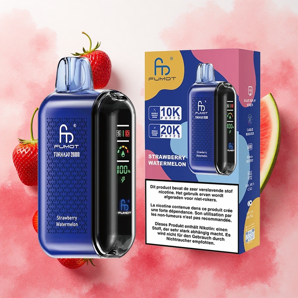 Fumot Tornado 20000 Puffs Vaporizador Descartável Morango Melancia com Bateria Recarregável 850mAh e atacado brasileiro