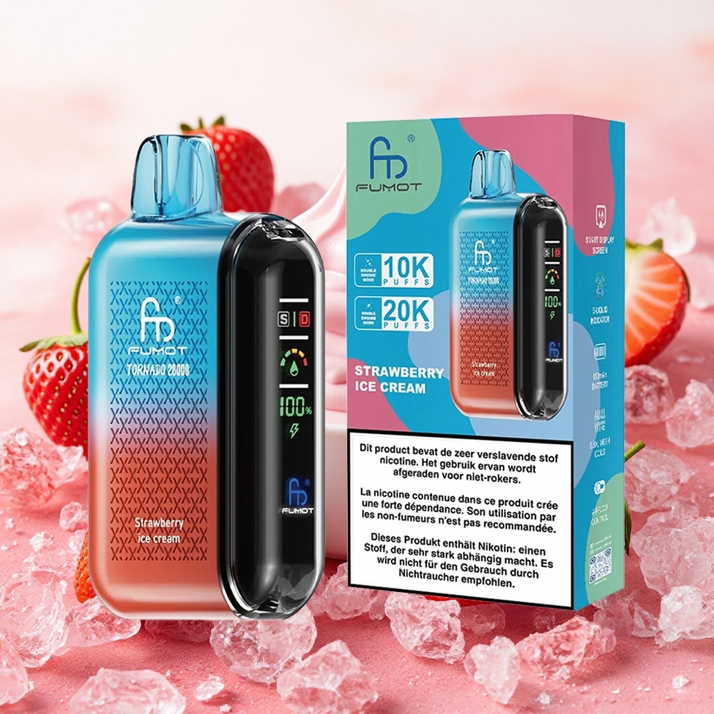 Fumot Tornado 20000 Puffs Vaporizador Descartável Morango Sorvete com Bateria Recarregável 850mAh e atacado brasileiro