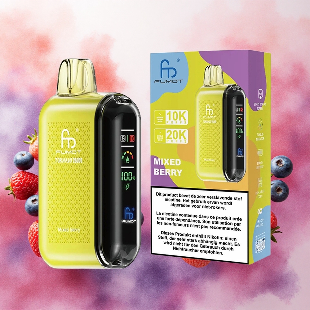 Fumot Tornado 20000 Puffs Vaporizador Descartável com Bateria Recarregável 850mAh e Mistura de Frutas Vermelhas - Atacado Brasileiro
