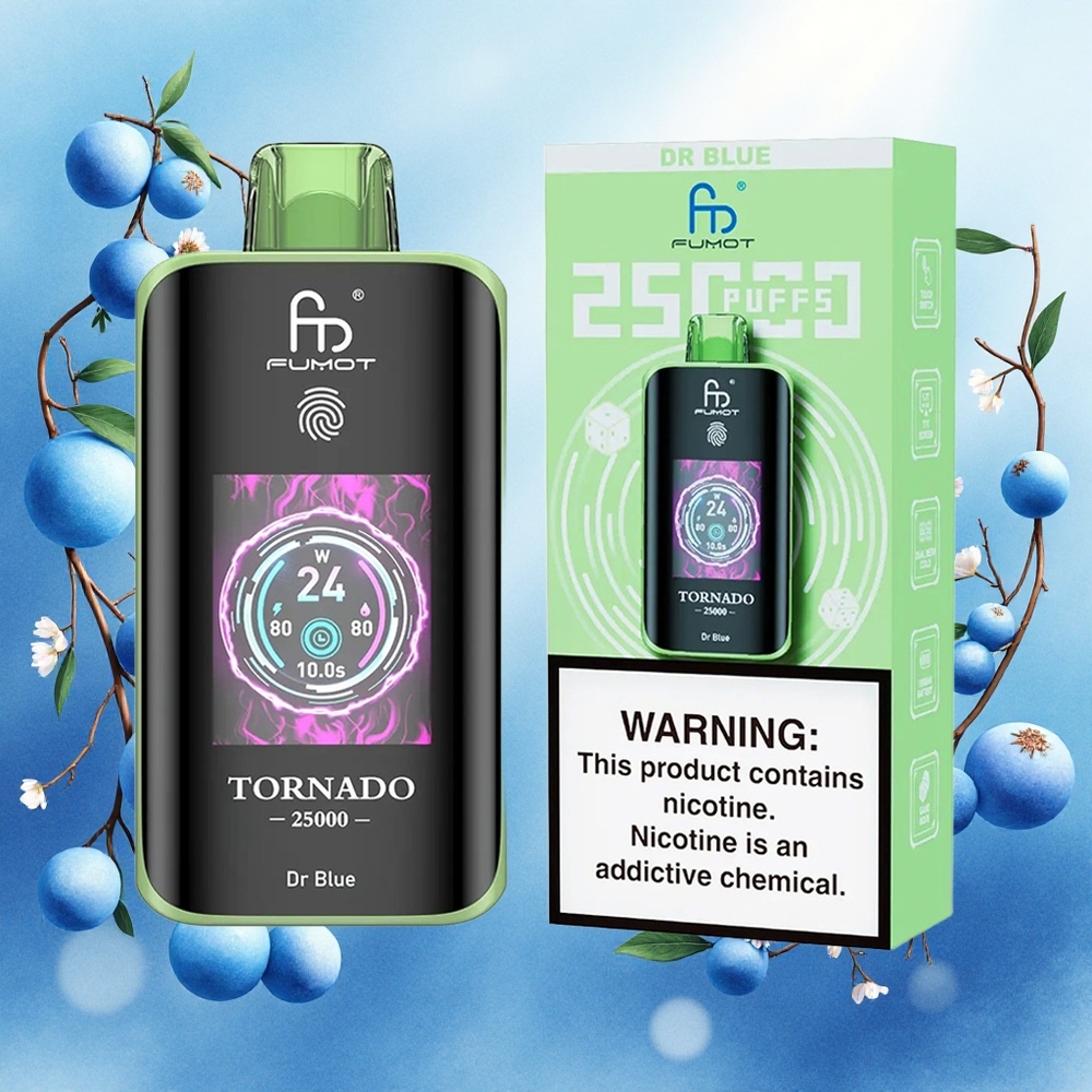Fumot Tornado 25000 Puffs Dr Azul Vape Descartável com Tela HD Bateria 700mAh Recarregável 20ml E-líquido atacado brasileiro