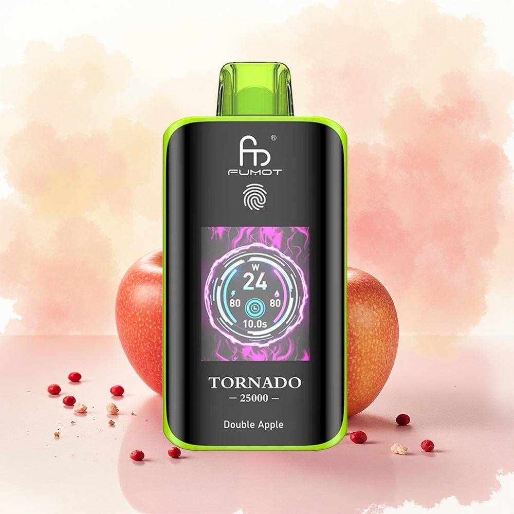Fumot Tornado 25000 Puffs Dupla Maçã Vape Descartável Recarregável 700mAh 20ml Tela HD atacado brasileiro