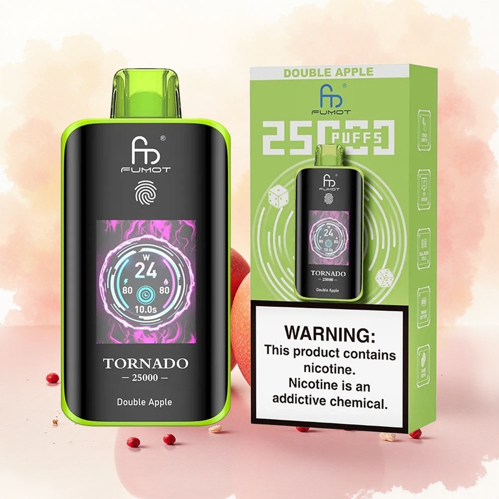 Fumot Tornado 25000 Puffs Dupla Maçã Vape Descartável Recarregável 700mAh 20ml Tela HD atacado brasileiro
