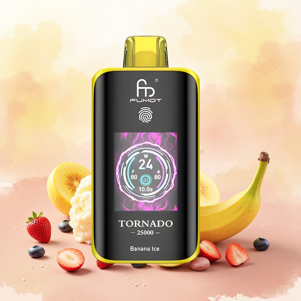 Fumot Tornado 25000 Puffs Vape Descarga Banana Gelo atacado brasileiro HD Screen 700mAh 20ml