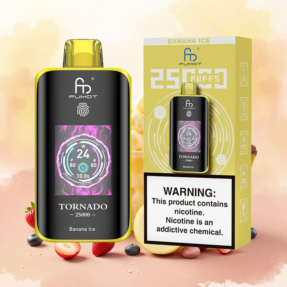 Fumot Tornado 25000 Puffs Vape Descarga Banana Gelo atacado brasileiro HD Screen 700mAh 20ml