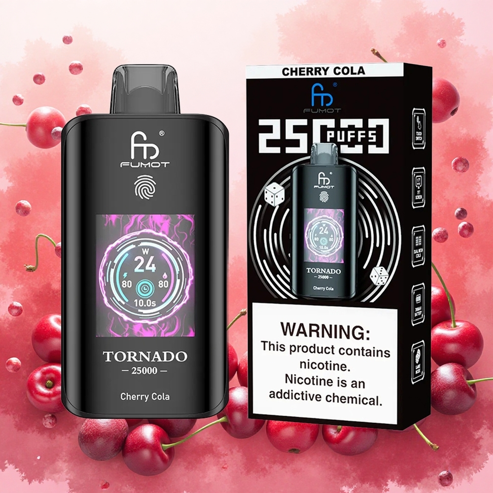 Fumot Tornado 25000 Puffs Vape Descarga Cereja-Cola HD Screen 700mAh 20ml 0/2/3/5 atacado brasileiro